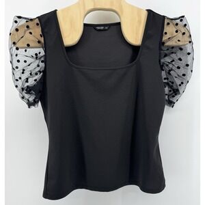 Shein Curve Top Women's Contrast Lace Blouse Black Short Sleeve Size XXL